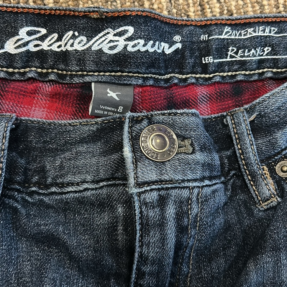 EDDIE BAUER Boyfriend Relaxed Buffalo Flannel Lined Jeans 8 - Picture 4 of 9